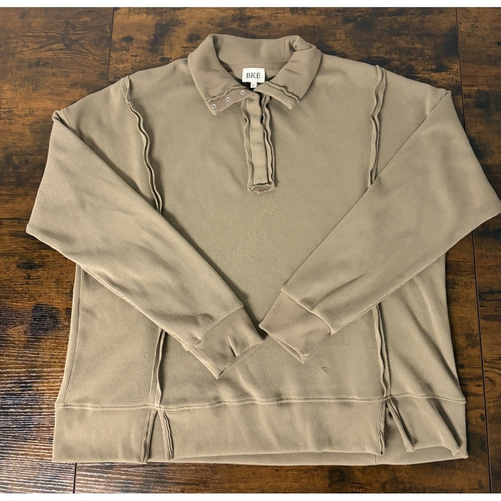 BKE Long Sleeve Knit Top Inside Out Design Men's Large Tan